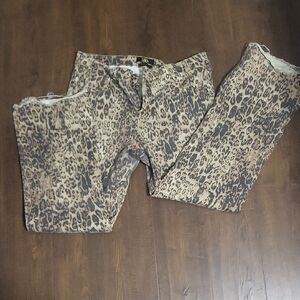L&B Leopard Print Bootcut Leg Jeans, Raw Hem Size 18